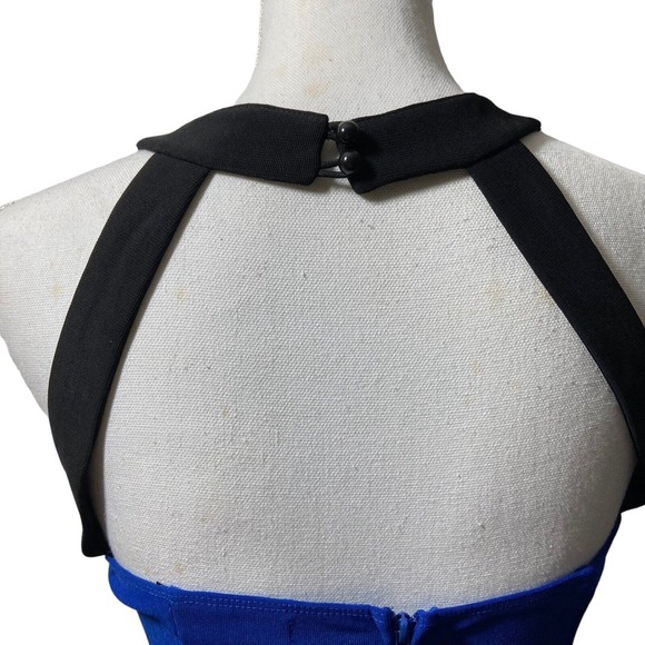 Crystal Doll Women Bodycon Blue Black Halter Top Dress Size 3 Preppy Retro Glam‎ - Picture 6 of 12
